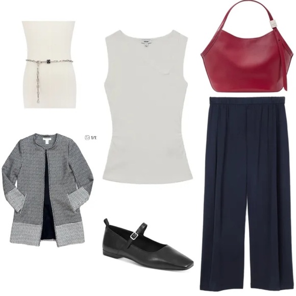 BLACK/CREAM blazer H&M Textured Weave Long Sleeve Lined Jacket Womens Sz 8 - Picture 6 of 12